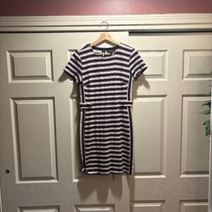 Banana Republic Striped Knit Sheath Dress Size 4 Navy Ponte